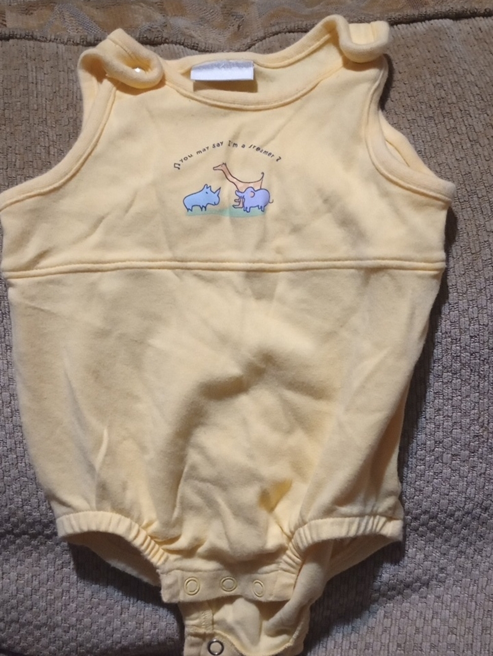 Carter's Pale Yellow Baby One-Piece with Animal Motifs And John Lennon Lyrics